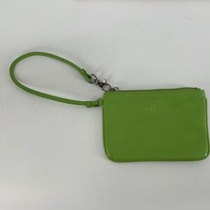 Rowallan Lime Green Leather Wristlet Pouch Handmade Scotland Small Zip Clutch
